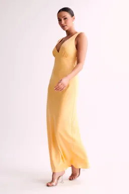 Meshki Nadia Satin Maxi Dress With Back Cowl Lemon Size XXL / AU 16 for rent on The Volte - image 4