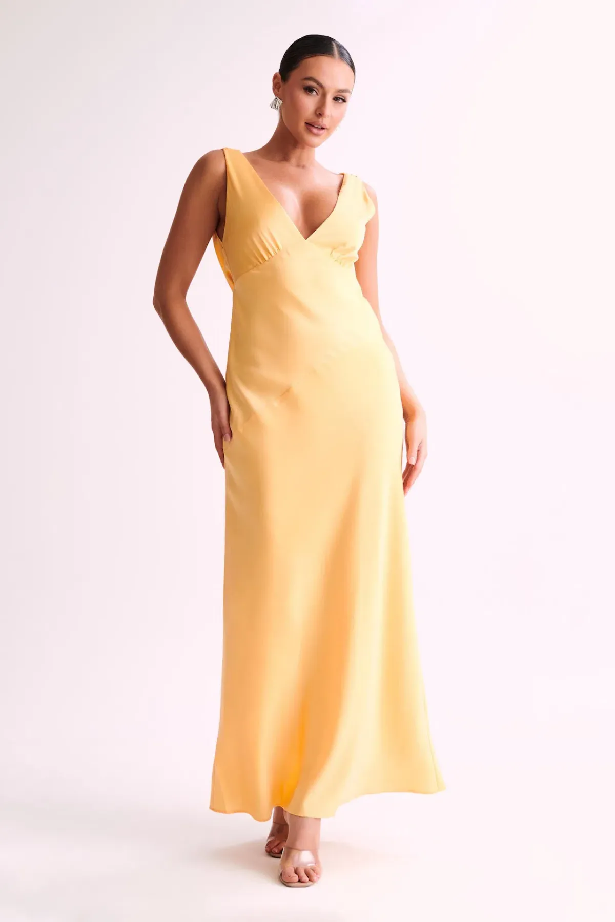 Meshki Nadia Satin Maxi Dress With Back Cowl Lemon Size XXL / AU 16 - Image 1