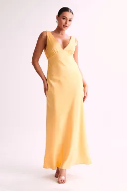 Meshki Nadia Satin Maxi Dress With Back Cowl Lemon Size XXL / AU 16 for rent on The Volte - image 1