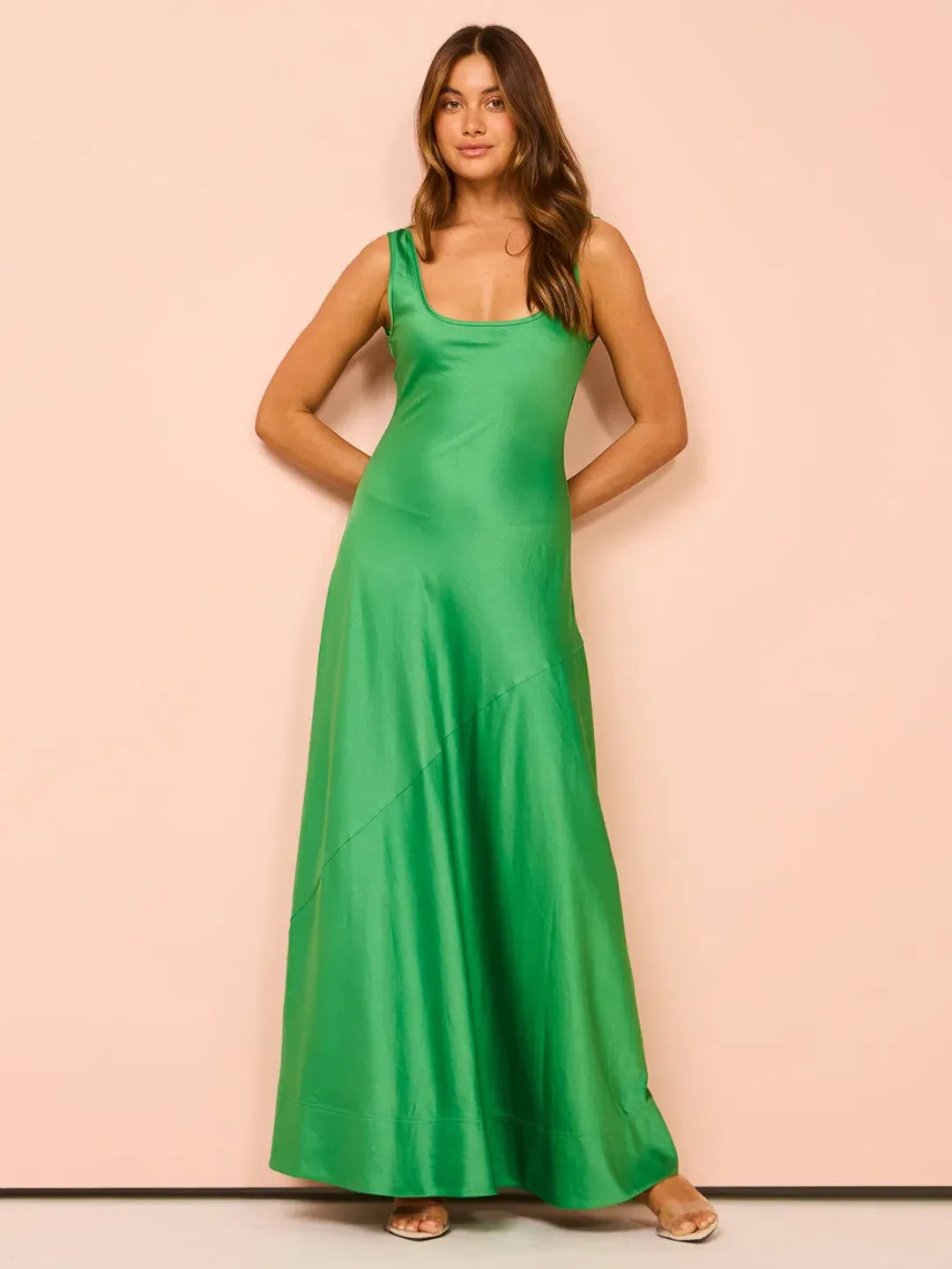 By Nicola Beneath the Stars Bias Cut Slip Dress Verde Size 16 for rent on The Volte - main image