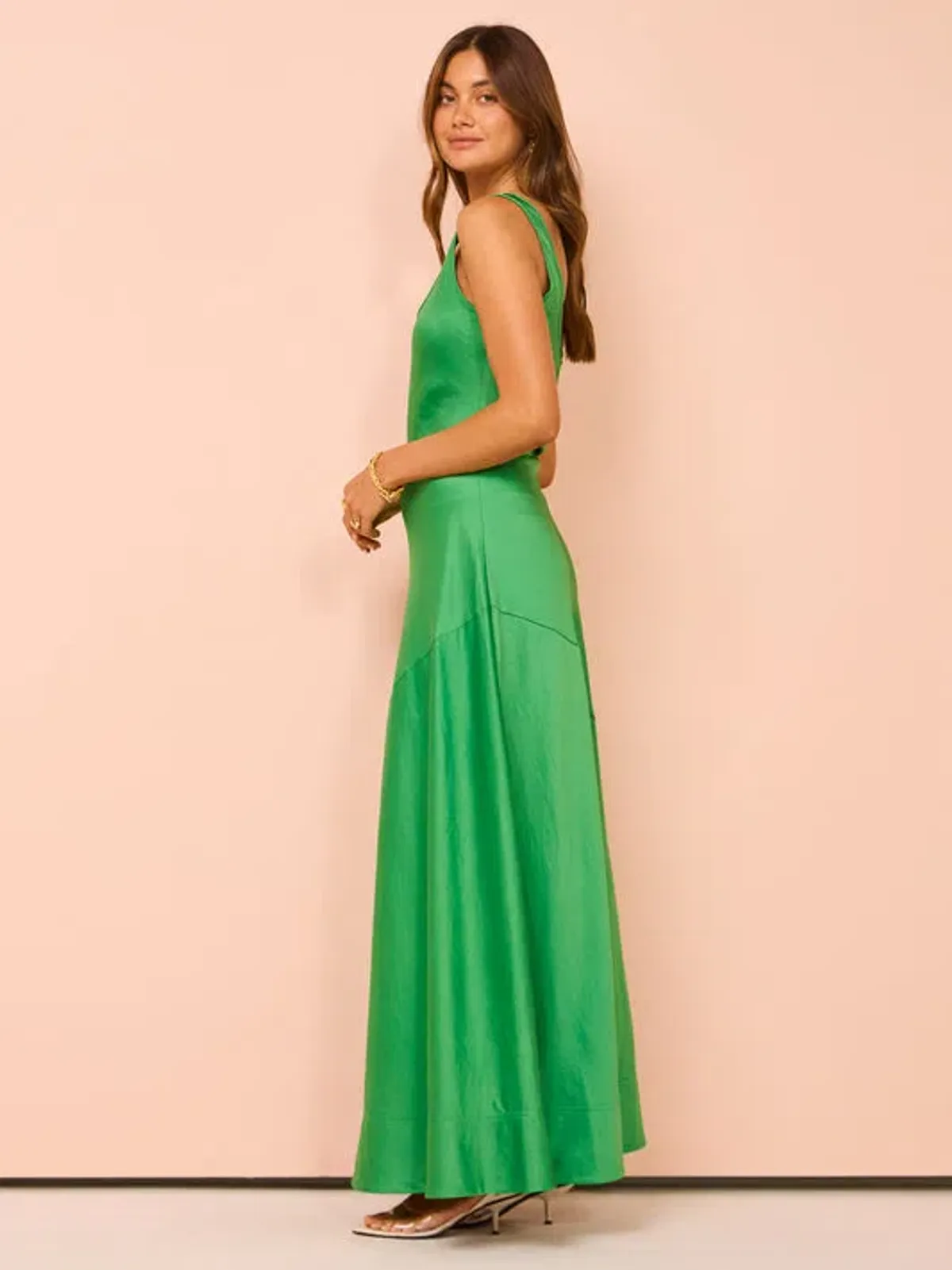 By Nicola Beneath the Stars Bias Cut Slip Dress Verde Size 16 - Image 2