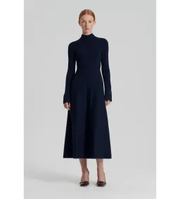 Scanlan Theodore Crepe Knit Button Polo Midi Dress in Navy Size 6 for rent on The Volte - image 1