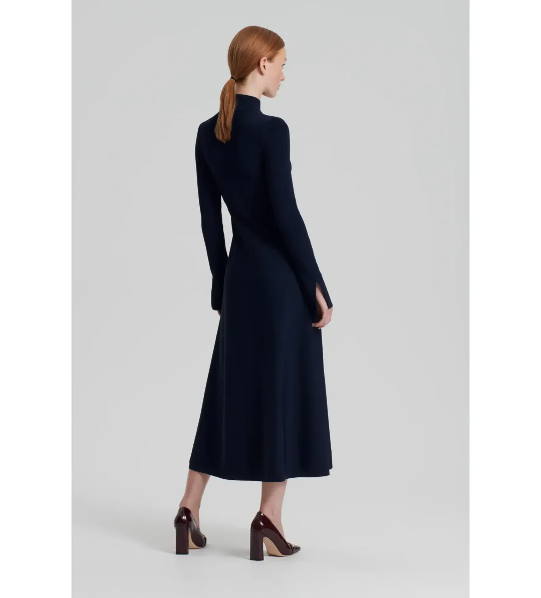 Scanlan Theodore Crepe Knit Button Polo Midi Dress in Navy Size 6 for rent on The Volte - main image