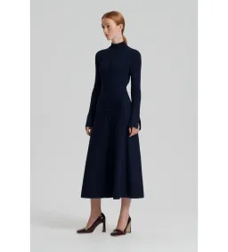 Scanlan Theodore Crepe Knit Button Polo Midi Dress in Navy Size 6 for rent on The Volte - image 2