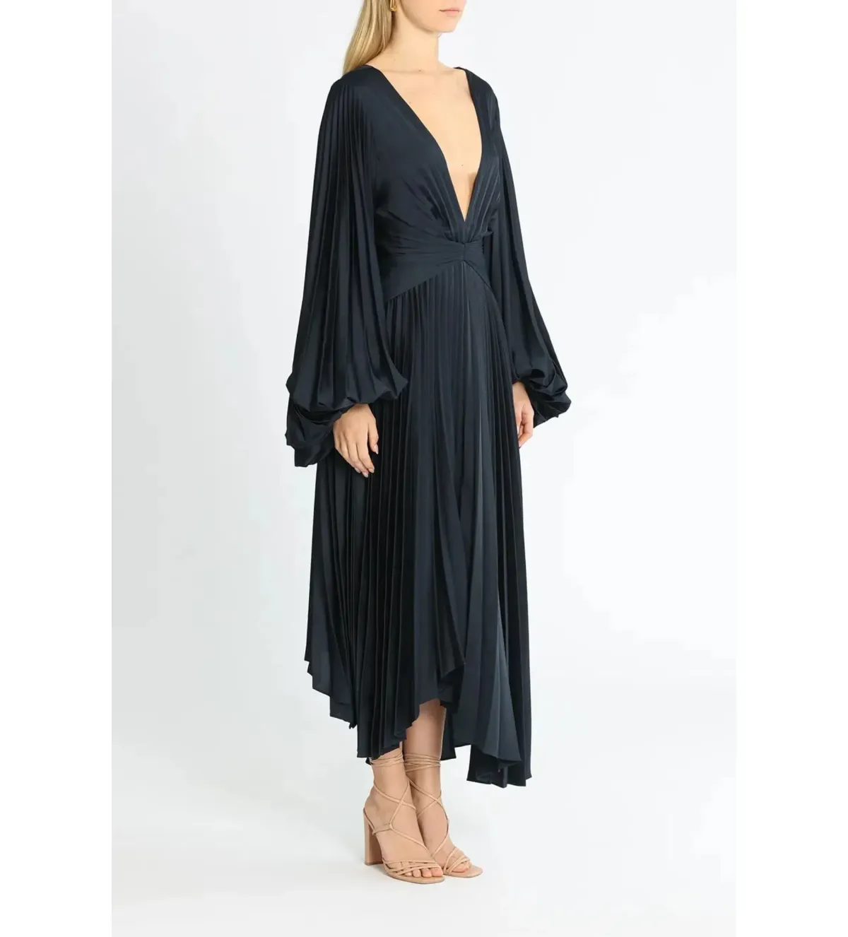 Acler Palms Pleat Midi Dress Navy Size 8/S - Image 2