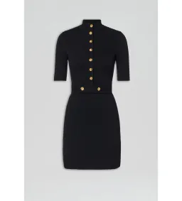 Scanlan Theodore Crepe Knit Mini Button Dress Black Size 8/S for rent on The Volte - image 4