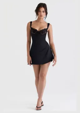 House of CB Adriana Satin and Lace Mini Dress Black Size M / AU 10 for rent on The Volte - image 2