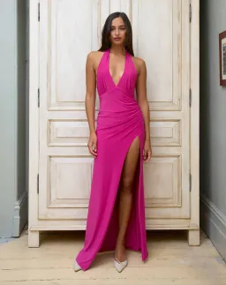 With Harper Lu Halter Maxi Dress in Fuchsia Size XS (AU 6) for rent on The Volte - image 1