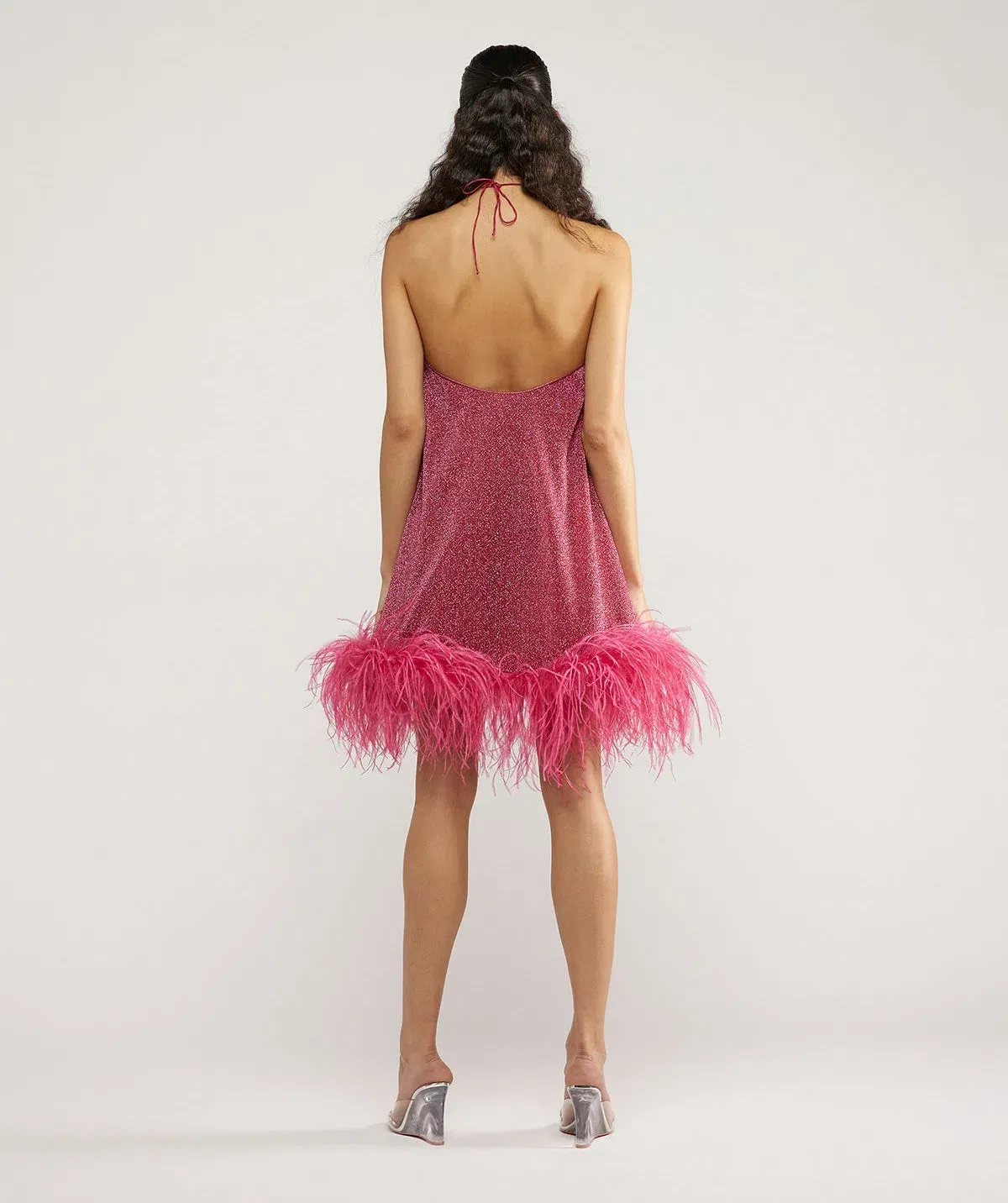 Oseree Lumière Plumage Necklace Short Dress in Raspberry Size S/M - Image 2