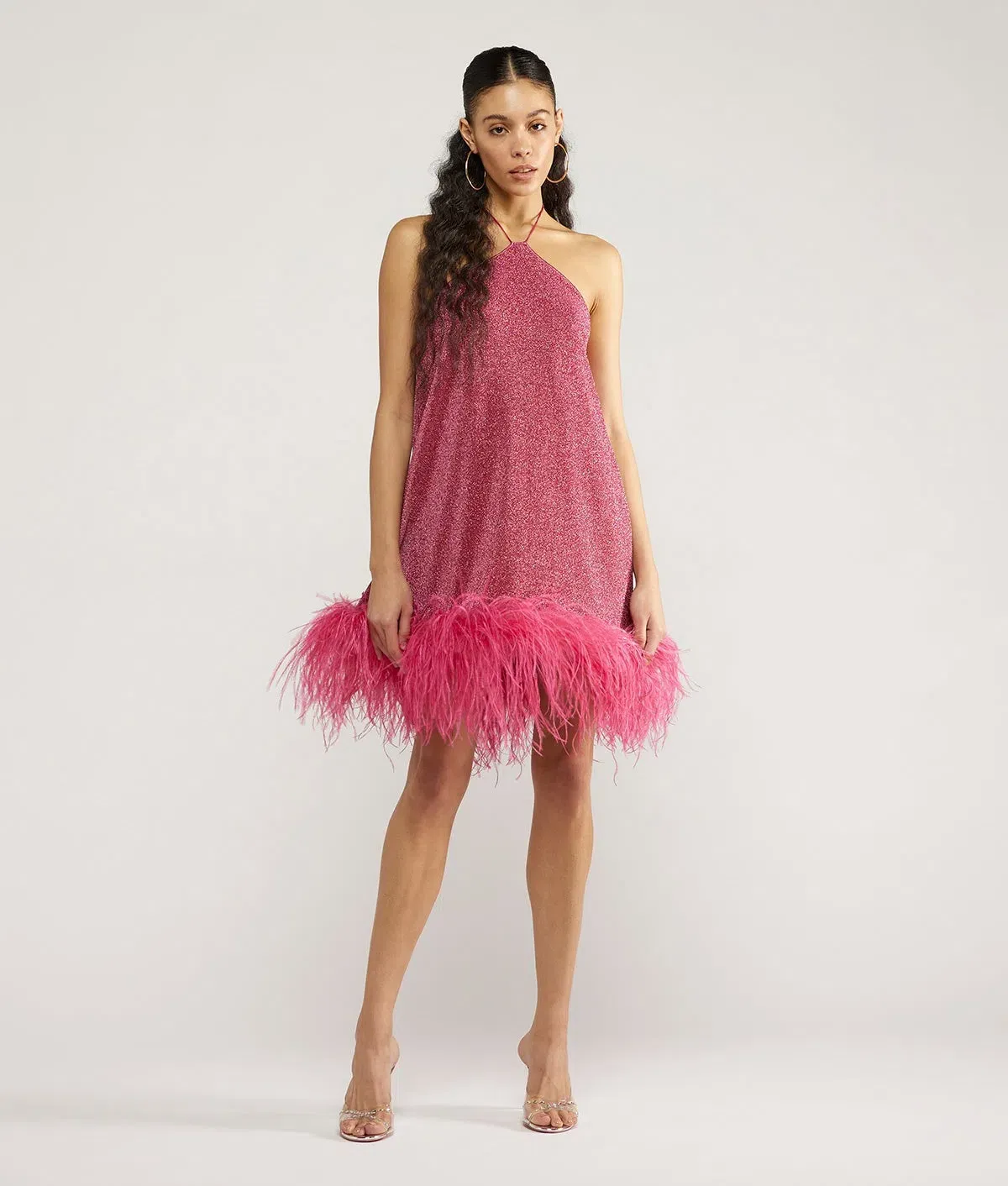 Oseree Lumière Plumage Necklace Short Dress in Raspberry Size S/M - Image 1