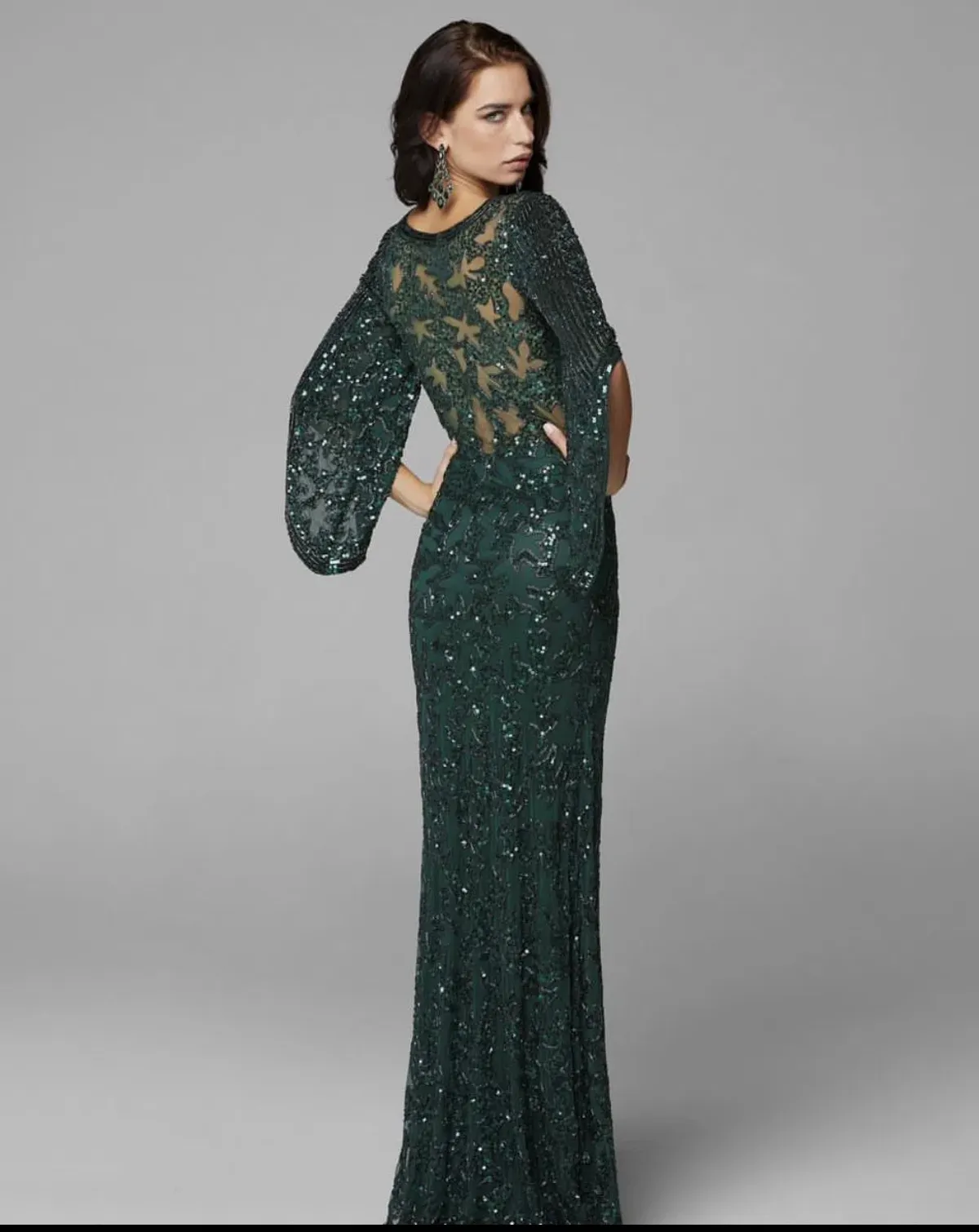 Primavera Couture 9713 Sheer Back Sequin Evening Dress Forest Green Size 12 - Image 3