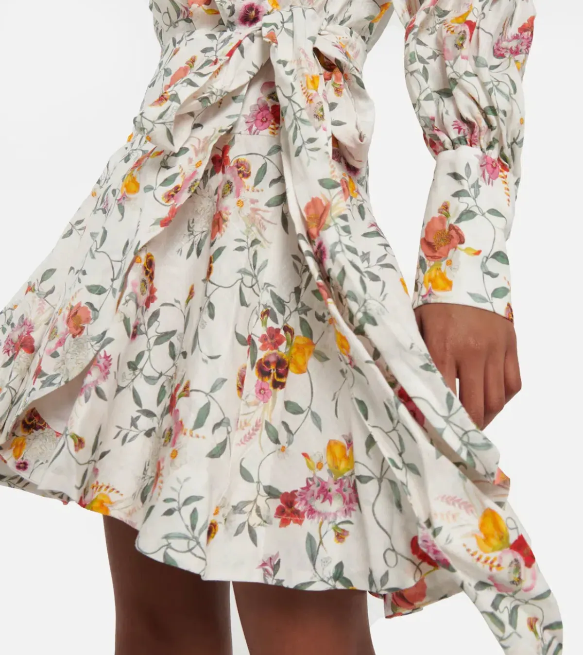 Zimmerman Pleated Linen Mini Wrap Dress Floral Print Size 1 / AU 10 - Image 5