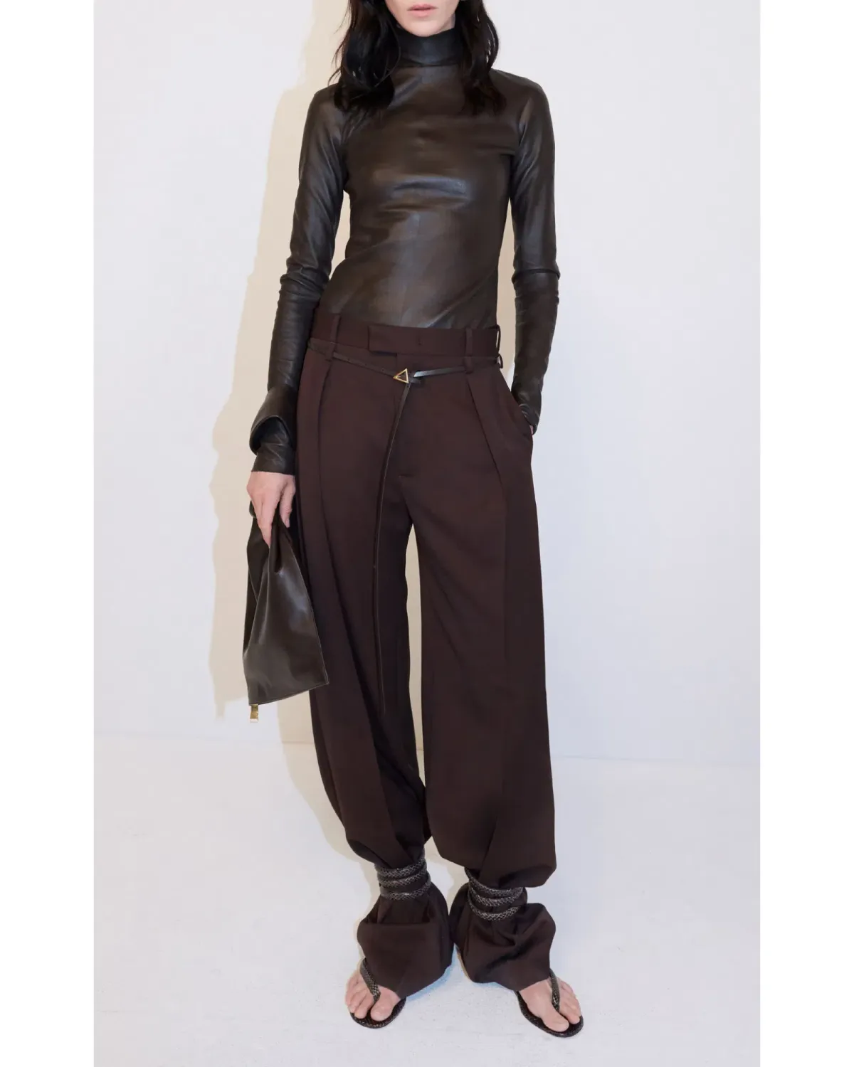 Bottega Veneta Leather Turtle Neck Top Brown Size AU 6 - Image 1