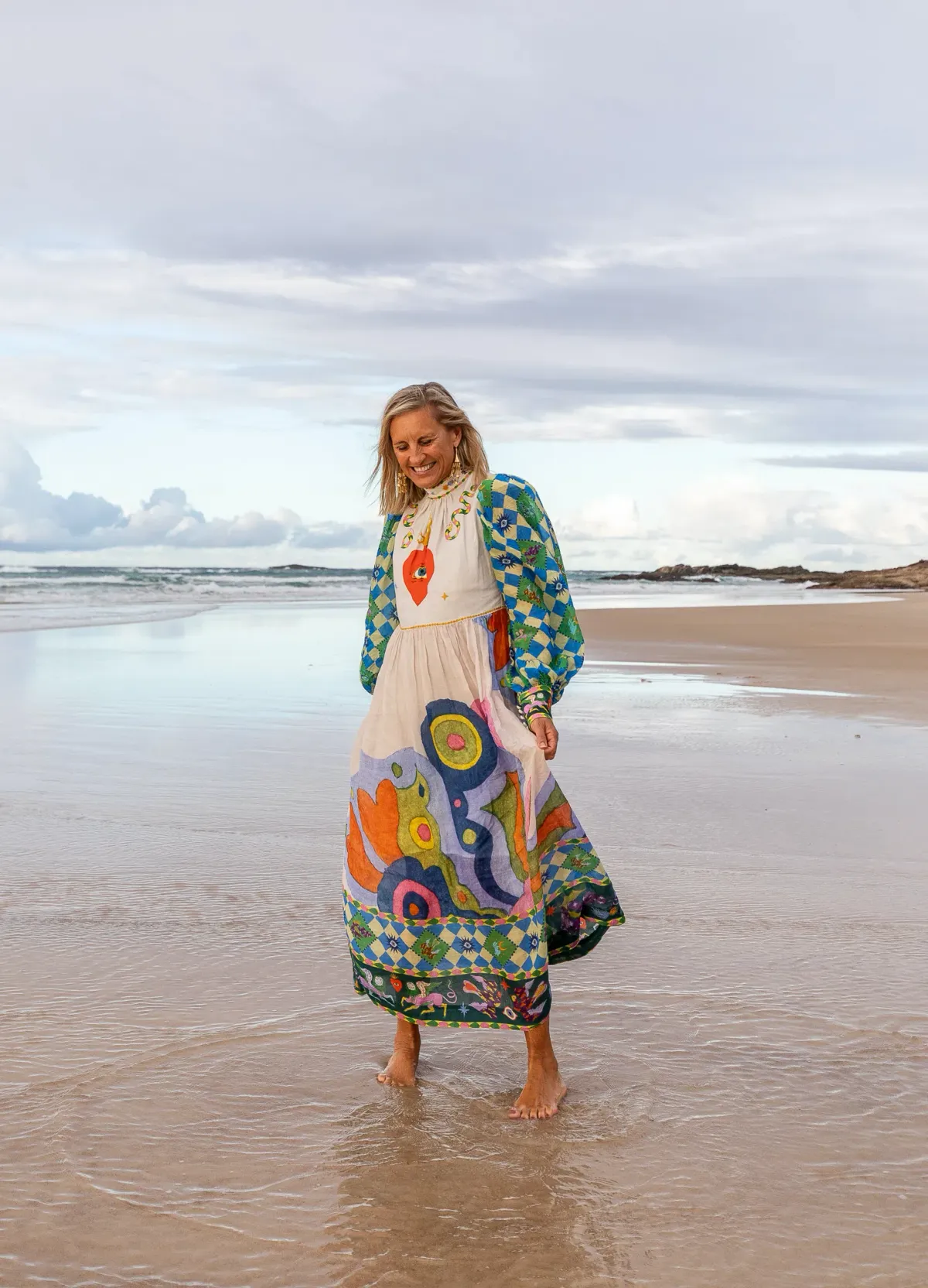 Alemais Lou Balloon Sleeve Midi Dress Multi Size AU 14 - Image 3