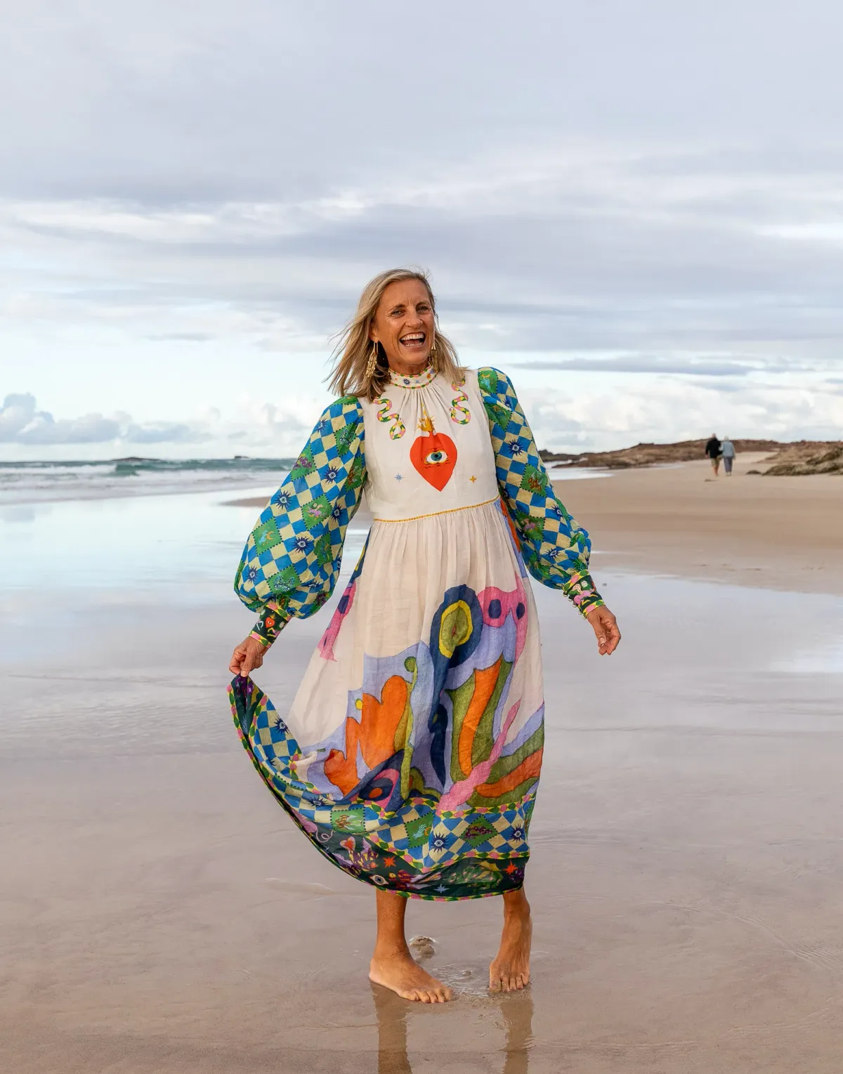 Alemais Lou Balloon Sleeve Midi Dress Multi Size AU 14 - Image 4