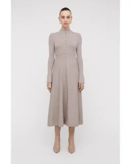 Scanlan Theodore Crepe Knit Button Dress Oyster Size AU 10 for rent on The Volte - image 1