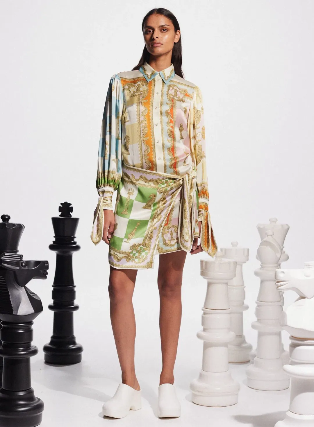 Alemais Checkmate Silk Mini Dress Multi Size AU 16 for rent on The Volte - main image