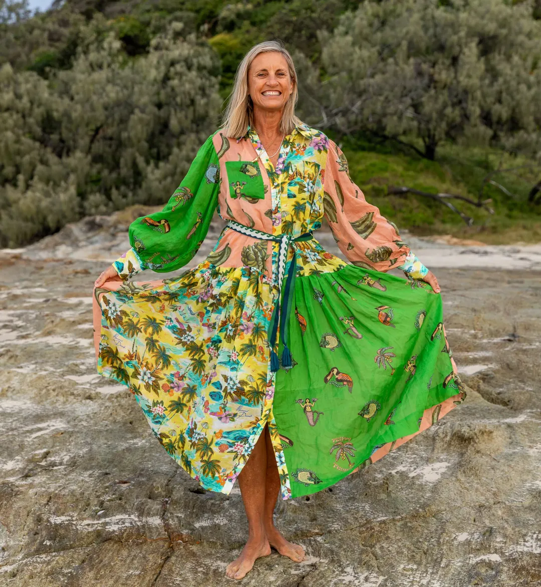 Alemais Holiday Patchwork Shirtdress Multi Size AU 16 for rent on The Volte - main image