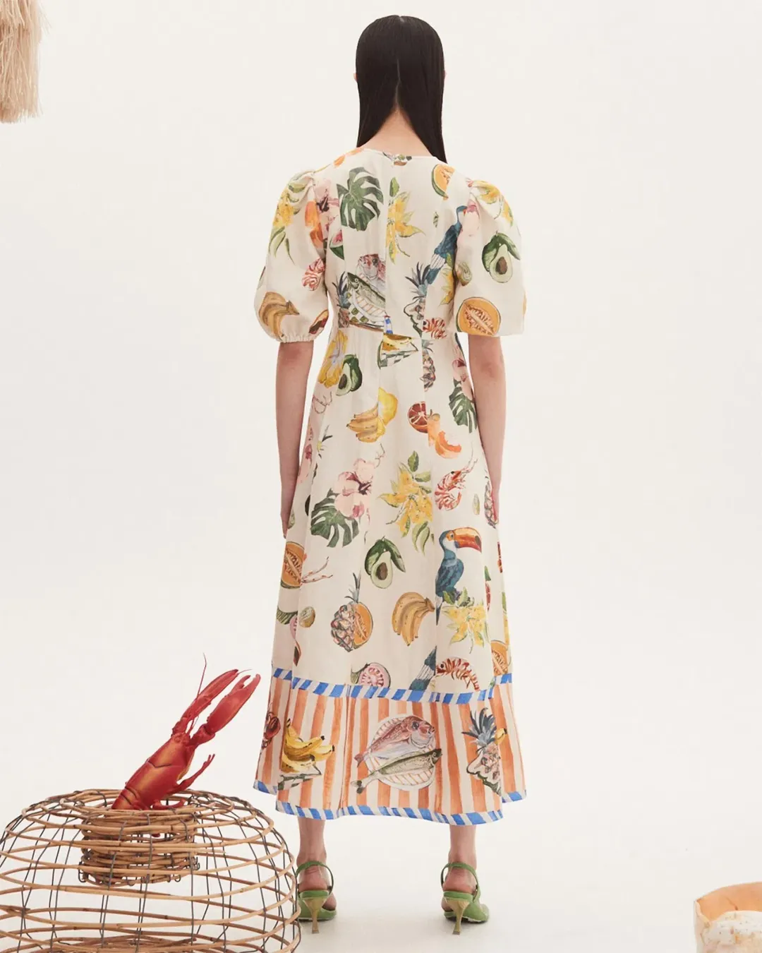 Alemais Theo Midi Dress Ivory Print Size AU 16 for rent on The Volte - main image