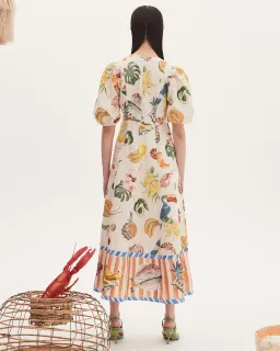 Alemais Theo Midi Dress Ivory Print Size AU 16 for rent on The Volte - image 2