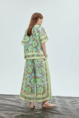 Alemais Velma Oversized Linen Shirt and Pants Set Green Floral Size AU 16 for rent on The Volte - image 5