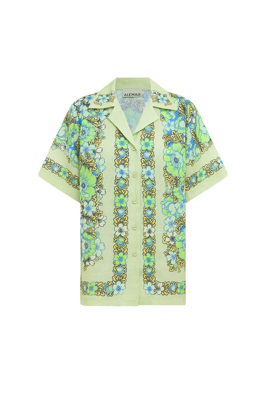 Alemais Velma Oversized Linen Shirt and Pants Set Green Floral Size AU 16 for rent on The Volte - main image