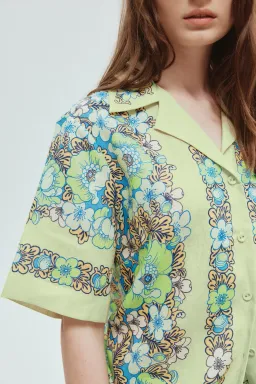 Alemais Velma Oversized Linen Shirt and Pants Set Green Floral Size AU 16 for rent on The Volte - image 2