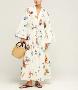 Alemais Meagan Cotton Poplin Kaftan Dress Cream Multi Size 12 for rent on The Volte - image 1