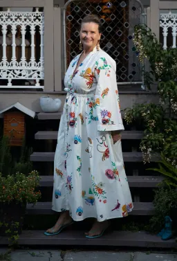 Alemais Meagan Cotton Poplin Kaftan Dress Cream Multi Size 12 for rent on The Volte - image 5