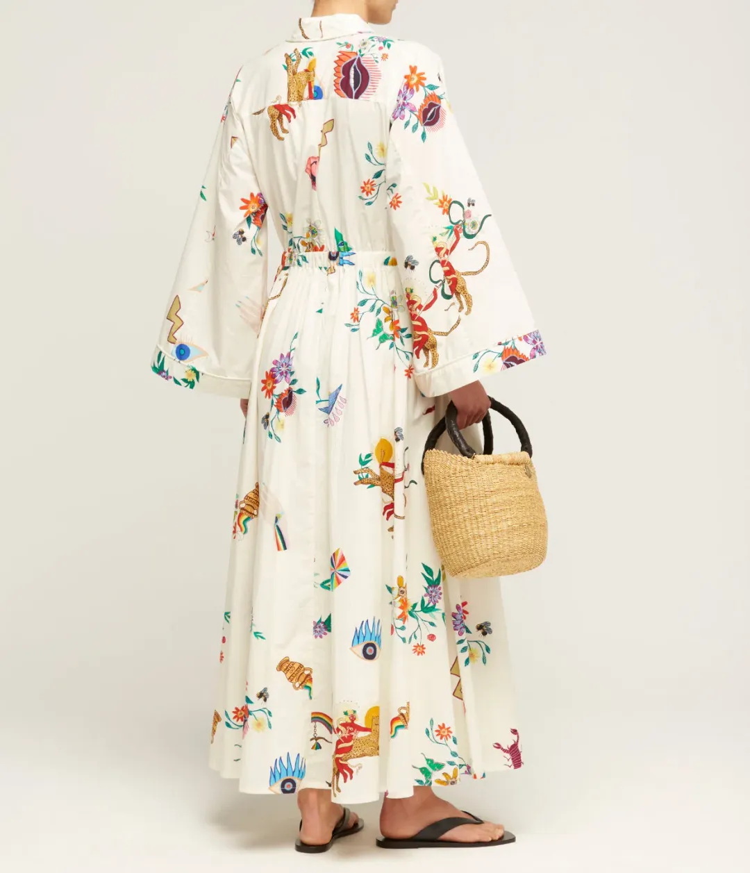 Alemais Meagan Cotton Poplin Kaftan Dress Cream Multi Size 12 for rent on The Volte - main image