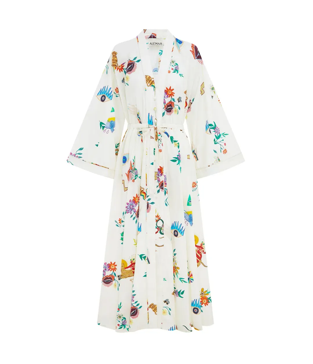 Alemais Meagan Cotton Poplin Kaftan Dress Cream Multi Size 14 for rent on The Volte - main image
