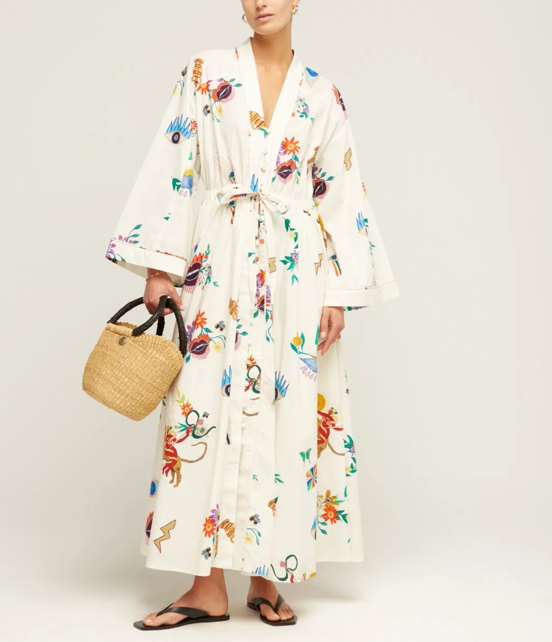 Alemais Meagan Cotton Poplin Kaftan Dress Cream Multi Size 14 for rent on The Volte - main image