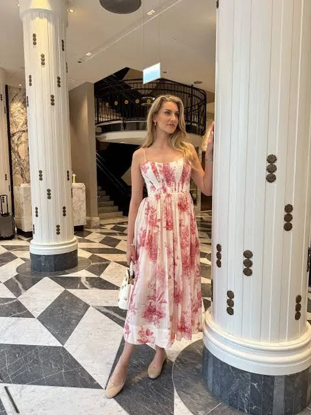 Zimmermann Waverly Corset Midi Dress in Pink Palm Size 1 / AU 10 for rent on The Volte - main image