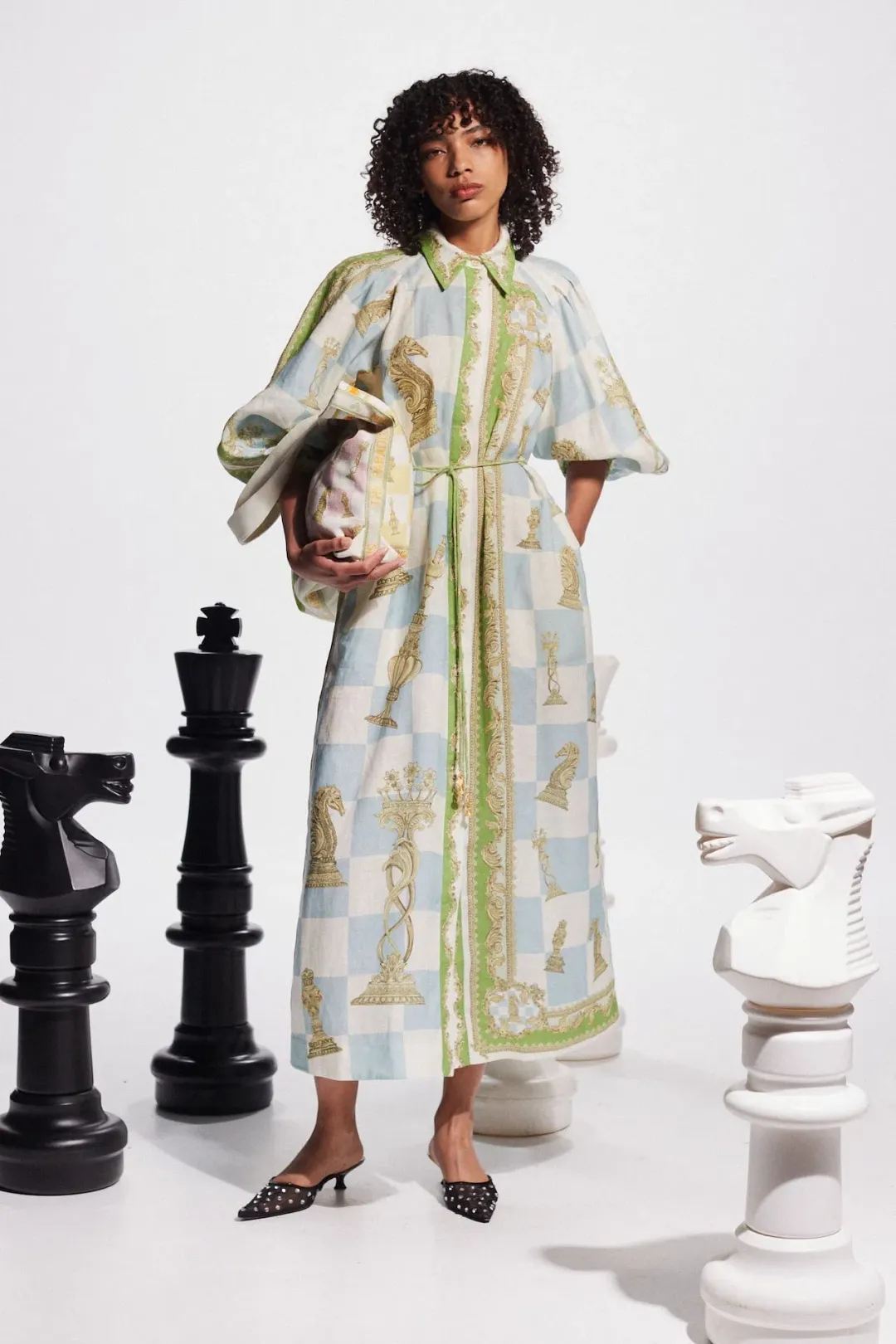 Alemais Checkmate Linen Shirtdress Print Size 16 for rent on The Volte - main image