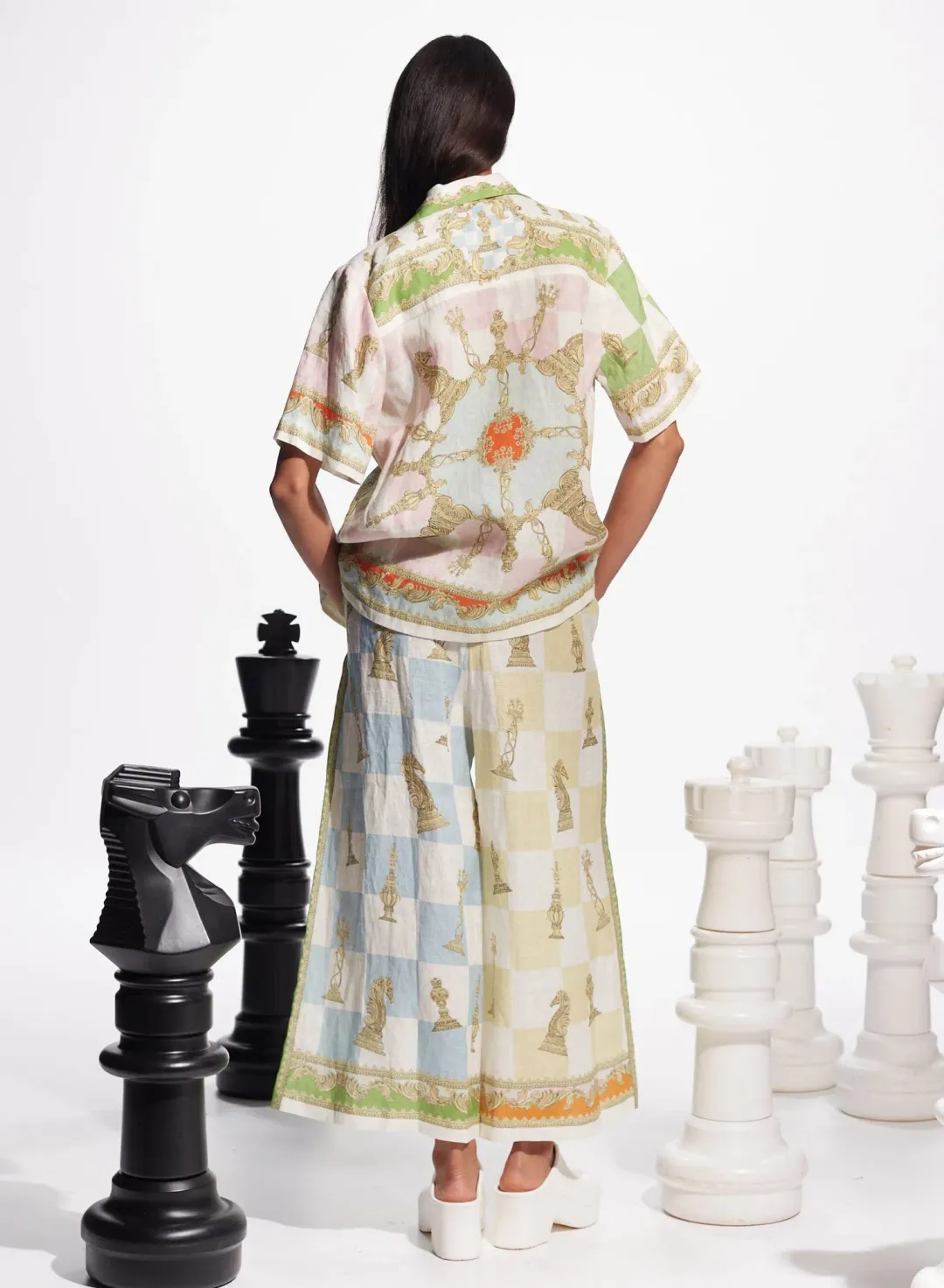 Alemais Checkmate Linen Shirt and Pants Set Multi Size 14 for rent on The Volte - main image
