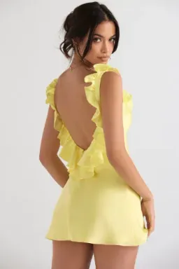 House of CB Tink Buttercup Satin Ruffle Mini Yellow Size 8 for rent on The Volte - image 4