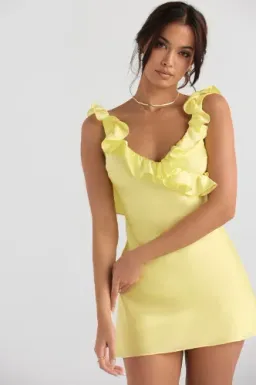 House of CB Tink Buttercup Satin Ruffle Mini Yellow Size 8 for rent on The Volte - image 2