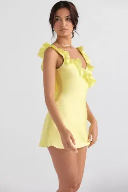 House of CB Tink Buttercup Satin Ruffle Mini Yellow Size 8 for rent on The Volte - image 3