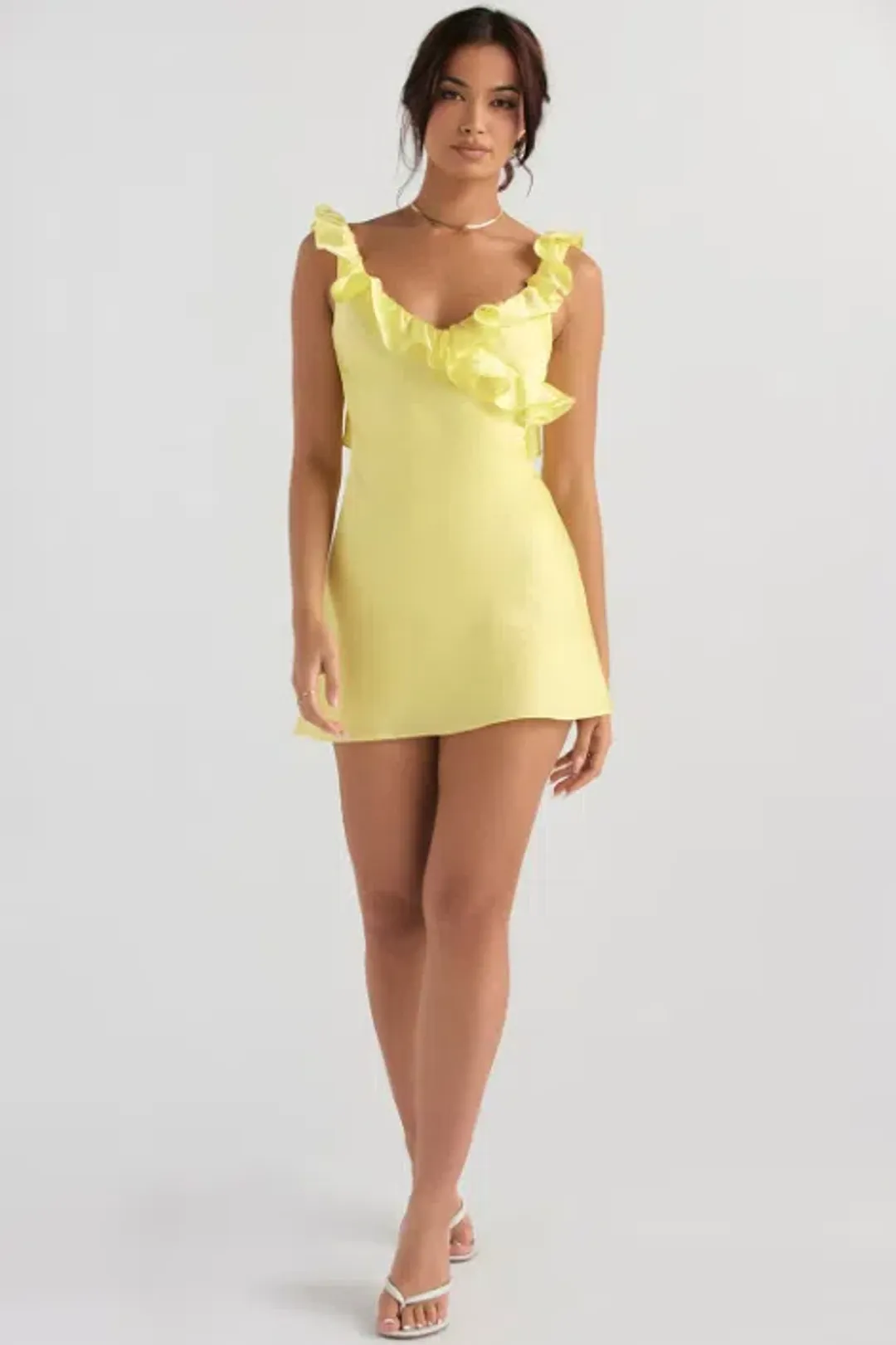 House of CB Tink Buttercup Satin Ruffle Mini Yellow Size 8 for rent on The Volte - main image