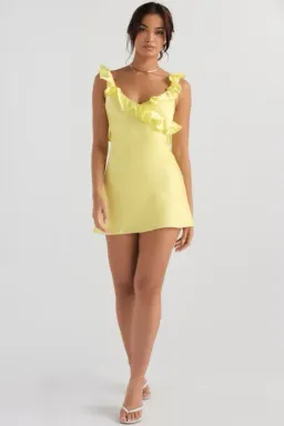 House of CB Tink Buttercup Satin Ruffle Mini Yellow Size 8 for rent on The Volte - image 1