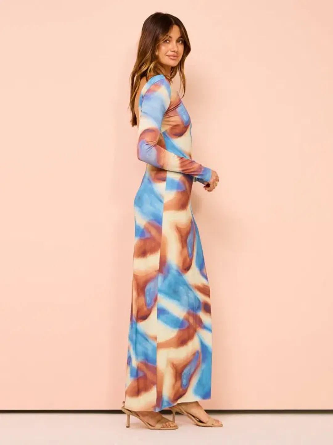 Issy Long Sleeve Maxi Dress In Blue Marble Size 12 for rent on The Volte - main image