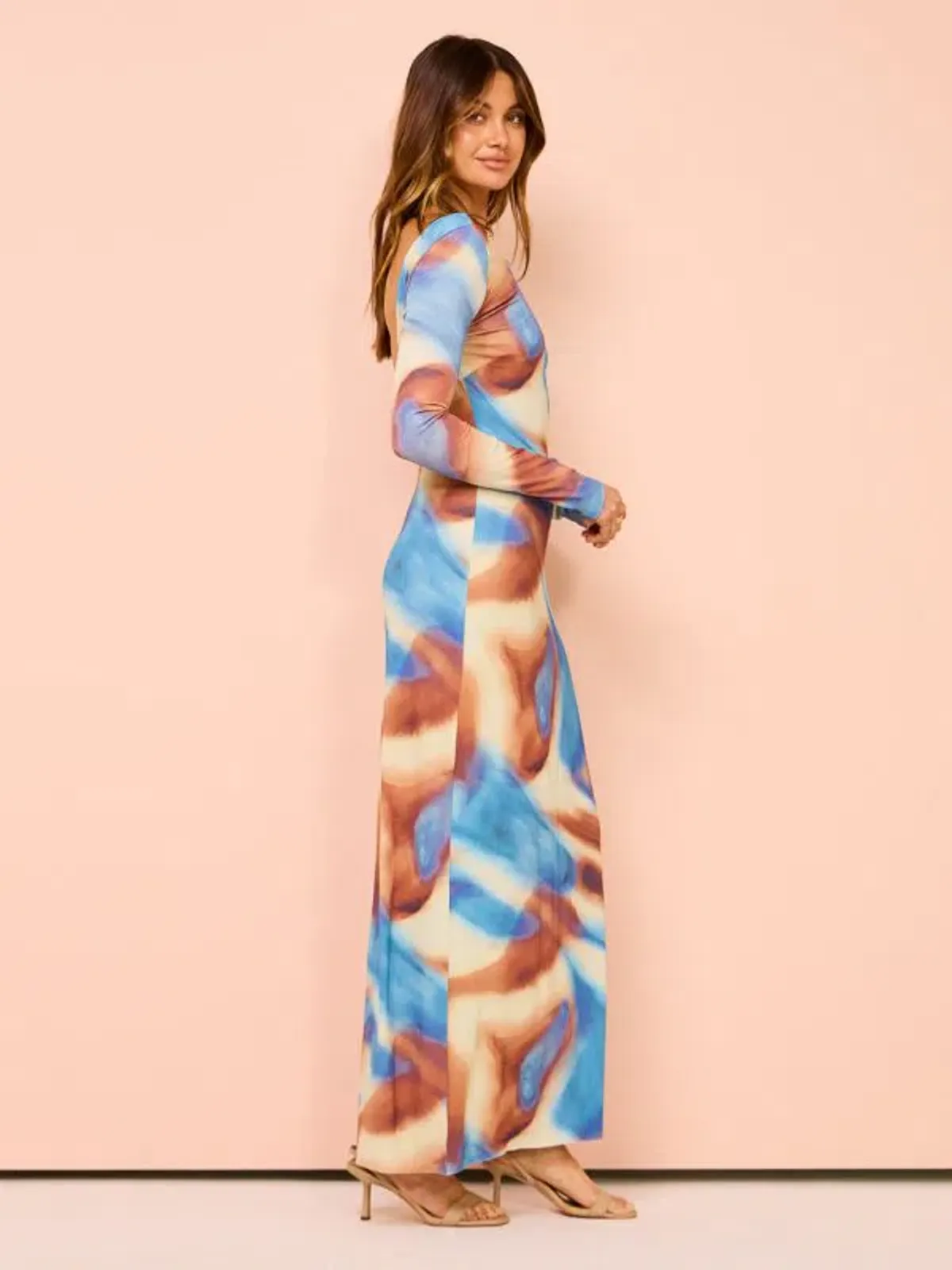 Issy Long Sleeve Maxi Dress In Blue Marble Size 12 - Image 2