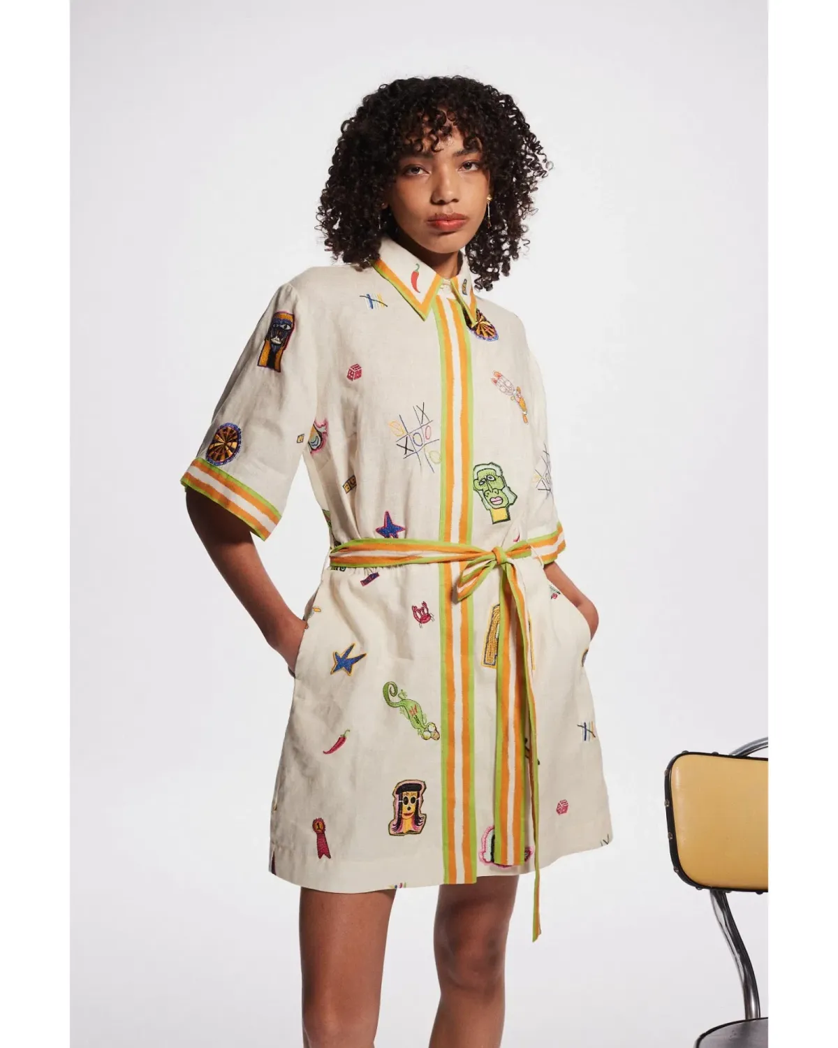 Alemais Checkers Embroidered Mini Dress Print Size AU 14 - Image 2