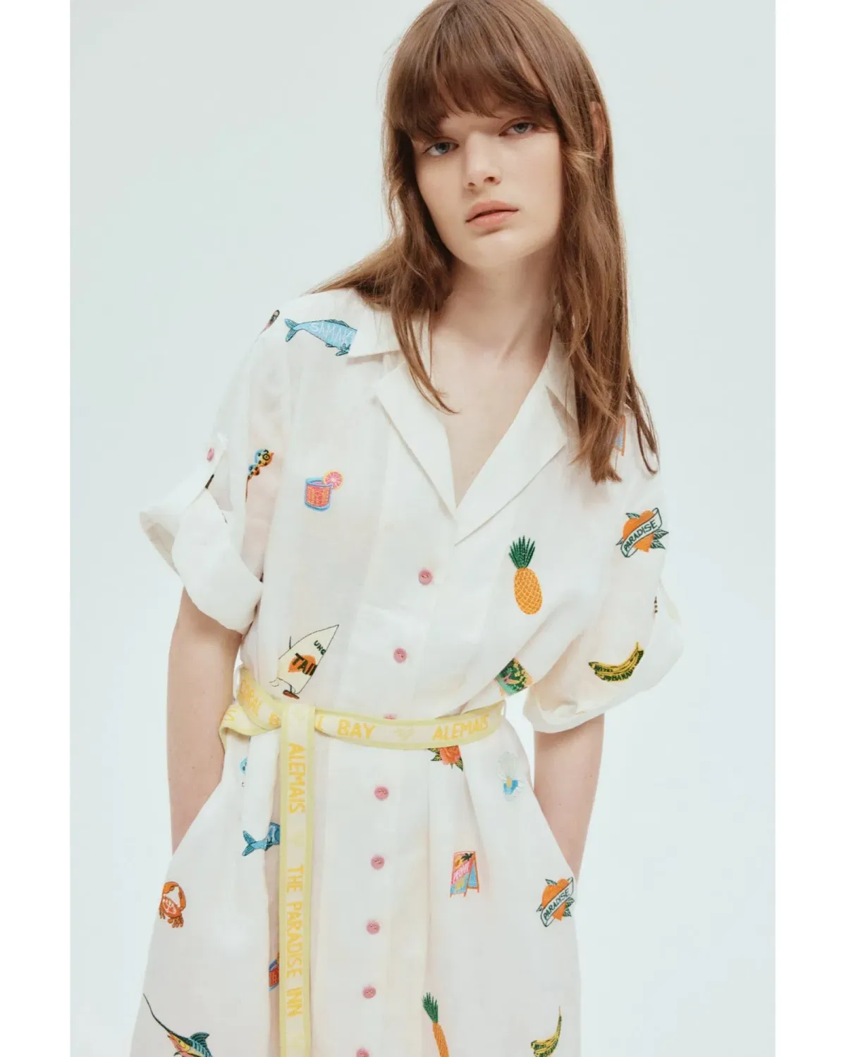 Alemais Blue Marlin Embroidered Shirtdress Print Size AU 16 - Image 3