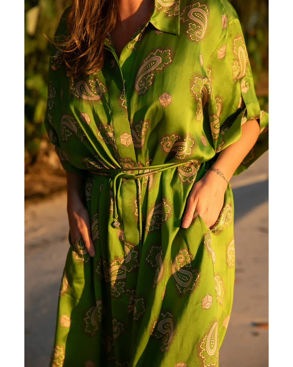 Alemais Dice Silk Shirtdress Green Size AU 16 - Image 3