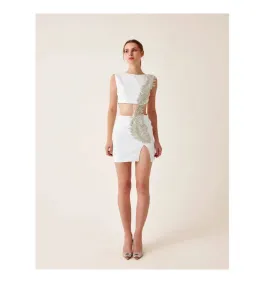 Fickle Hearts Ellie Ecru White Mini Dress With Cutouts & Embellishment Size AU 6 for rent on The Volte - image 1