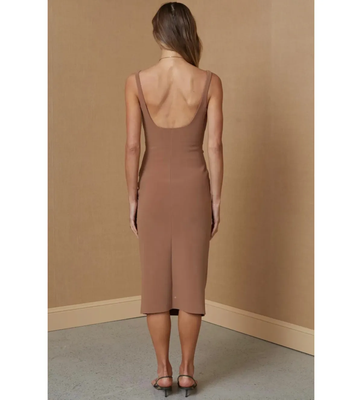 Bec & Bridge Karina Tuck Midi Dress Milk Chocolate Size 10 - Image 5