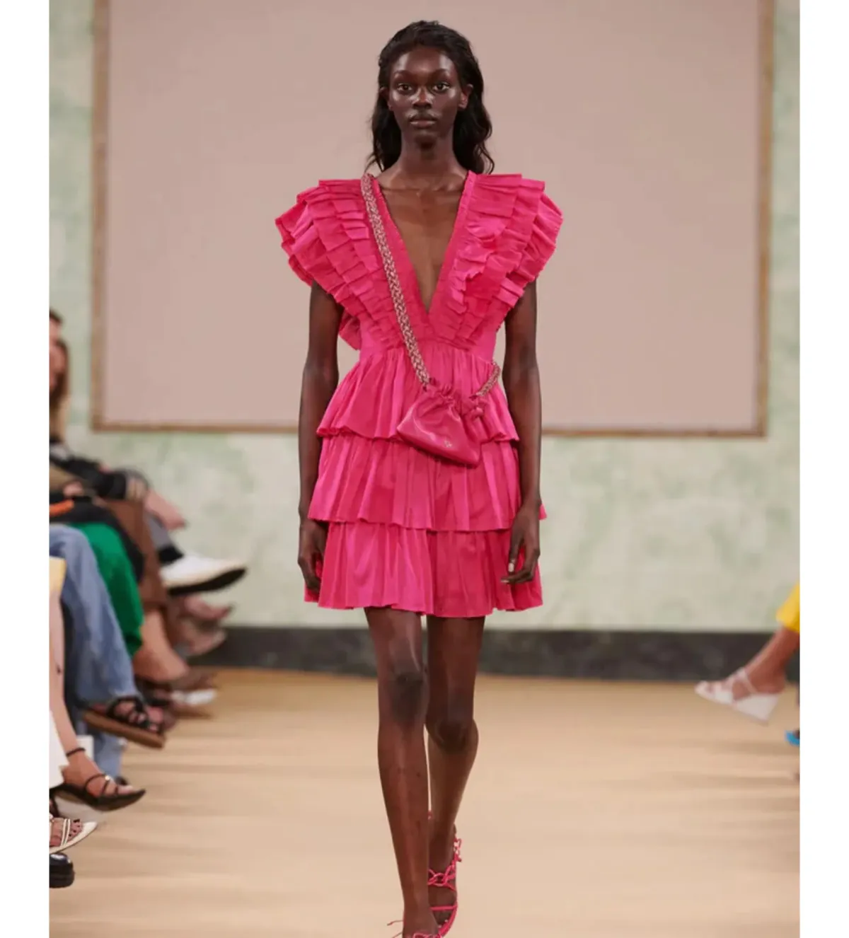 Aje Rhythmic Frilled Mini Dress Fuchsia Size 10 - Image 5