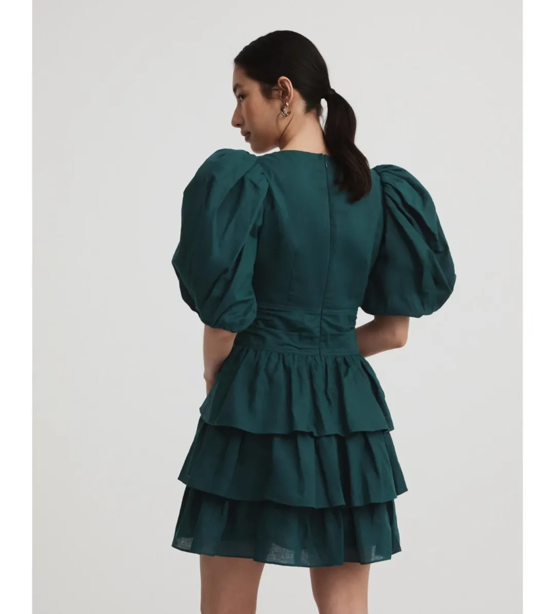 Witchery Ruffle Skirt Mini Dress Dark Emerald Green Size 10 for rent on The Volte - main image