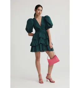 Witchery Ruffle Skirt Mini Dress Dark Emerald Green Size 10 for rent on The Volte - image 1
